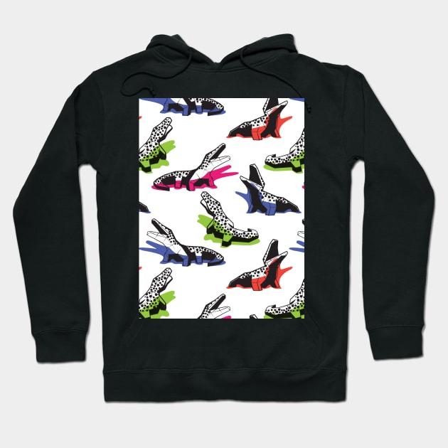 Neon geo crocodiles // pattern // white background black and white geometric animals green fuchsia pink blue and orange shadows Hoodie by SelmaCardoso